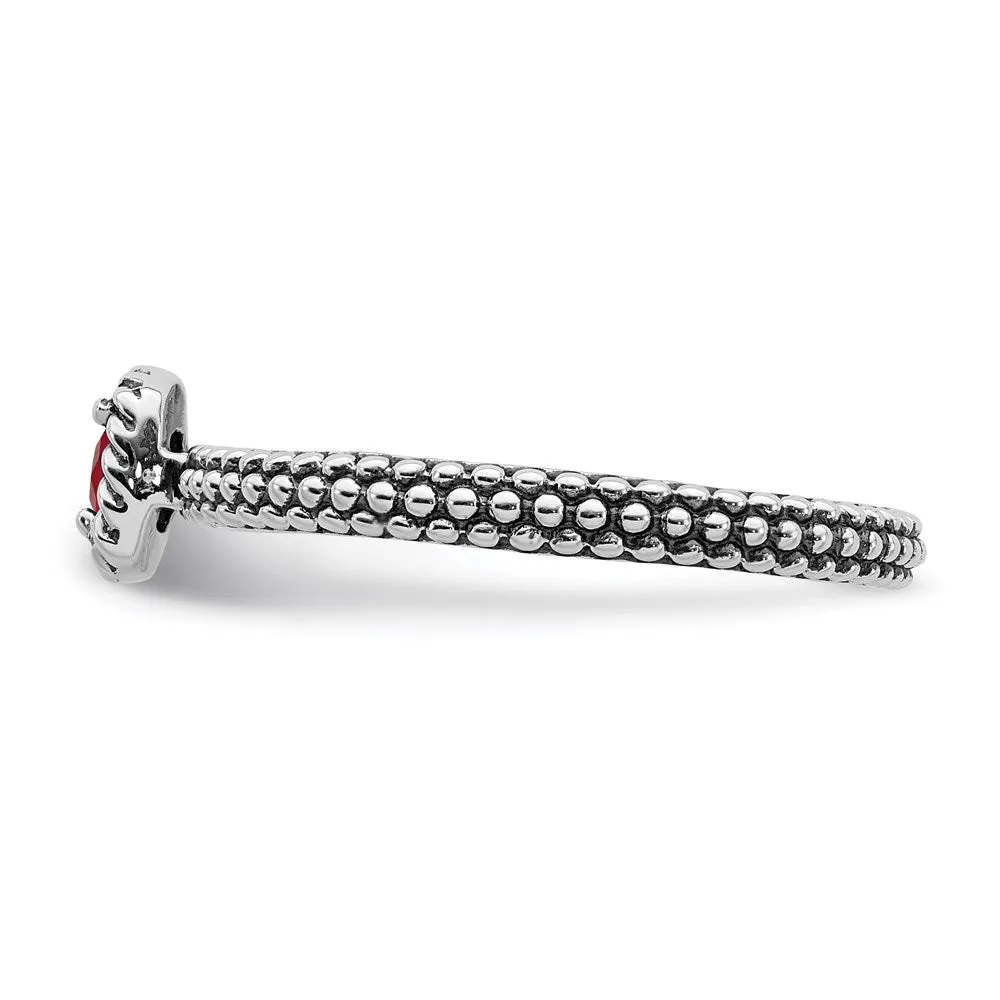 Stackable Expressions Jewelry Sterling Silver Stackable Expressions Checker-cut Garnet Antiqued Ring | QSK742