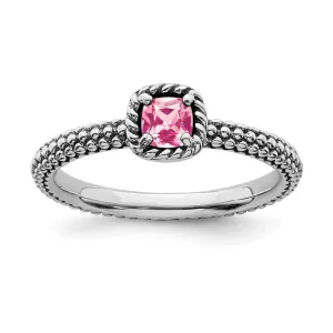 Stackable Expressions Jewelry Sterling Silver Stackable Expressions Checker-cut Pink Tourmaline Ring | QSK823