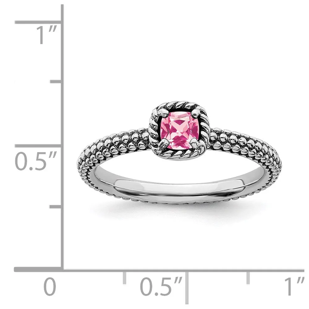 Stackable Expressions Jewelry Sterling Silver Stackable Expressions Checker-cut Pink Tourmaline Ring | QSK823