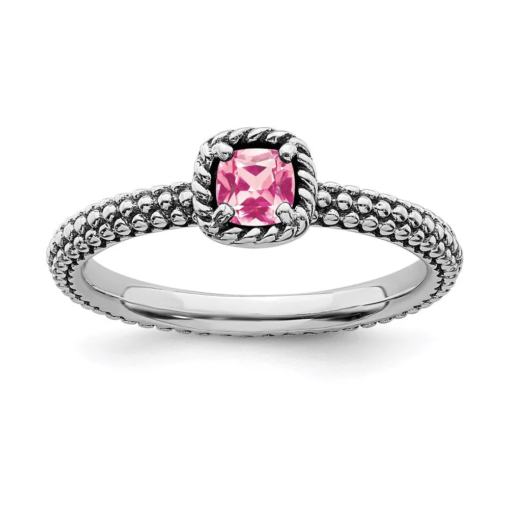 Stackable Expressions Jewelry Sterling Silver Stackable Expressions Checker-cut Pink Tourmaline Ring | QSK823