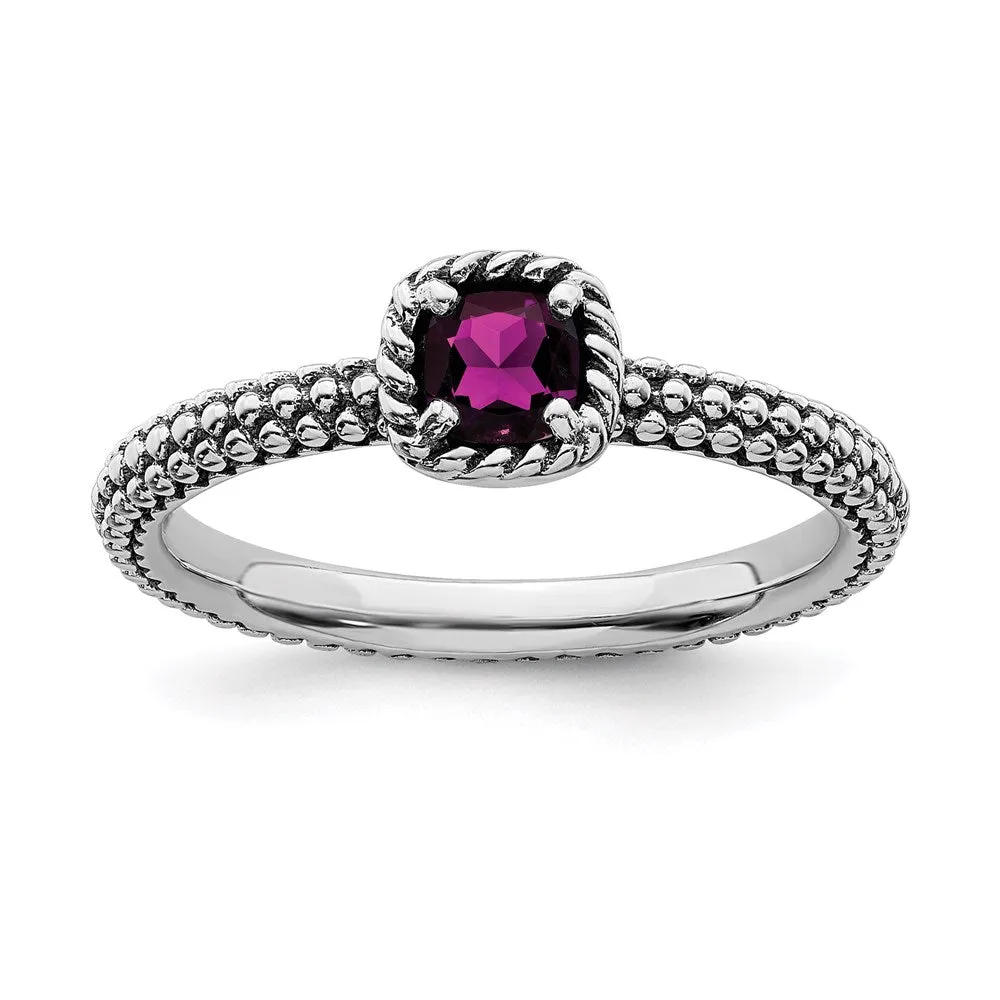 Stackable Expressions Jewelry Sterling Silver Stackable Expressions Checker-cut Rhodolite Garnet Ring | QSK746