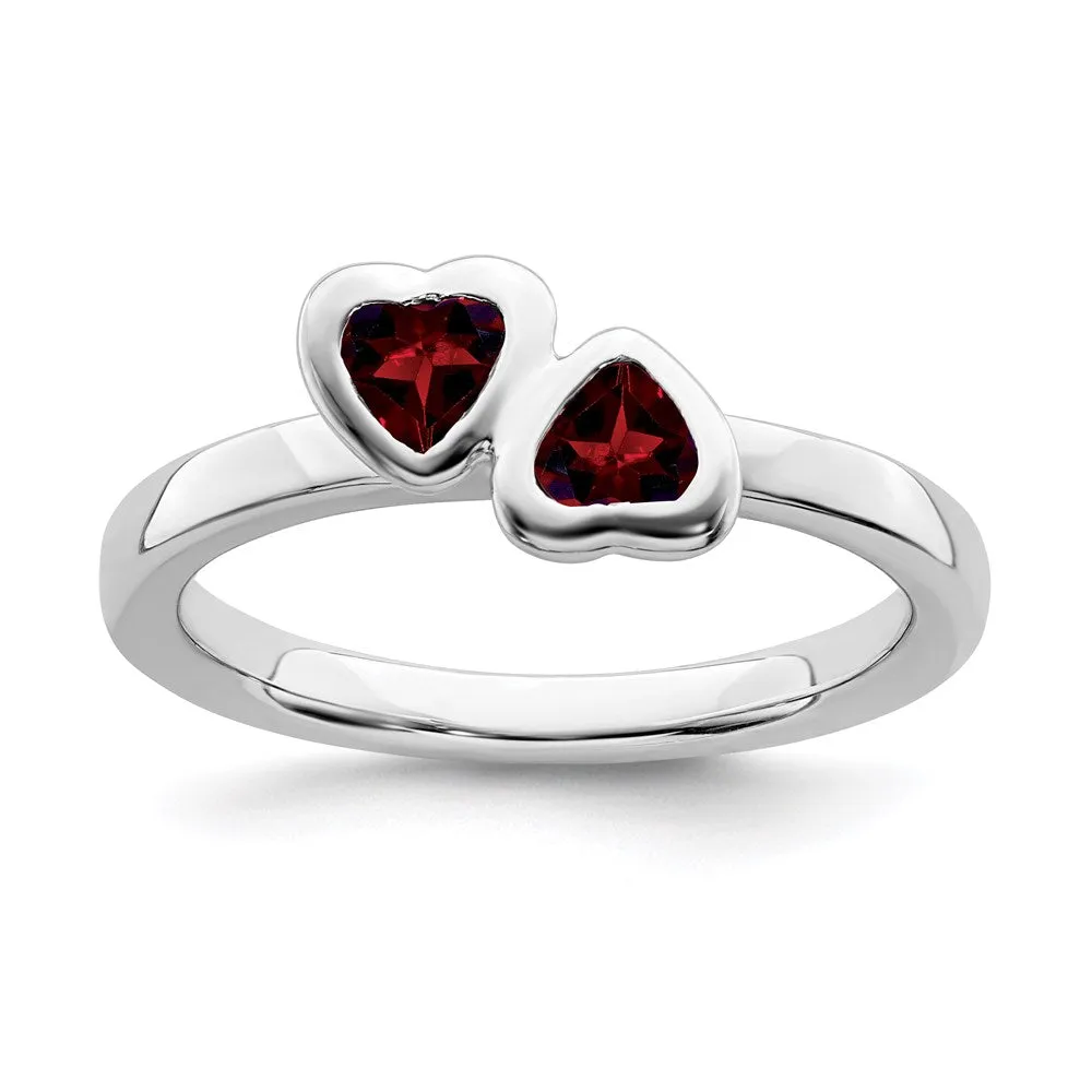 Stackable Expressions Jewelry Sterling Silver Stackable Expressions Garnet Double Heart Ring | QSK398