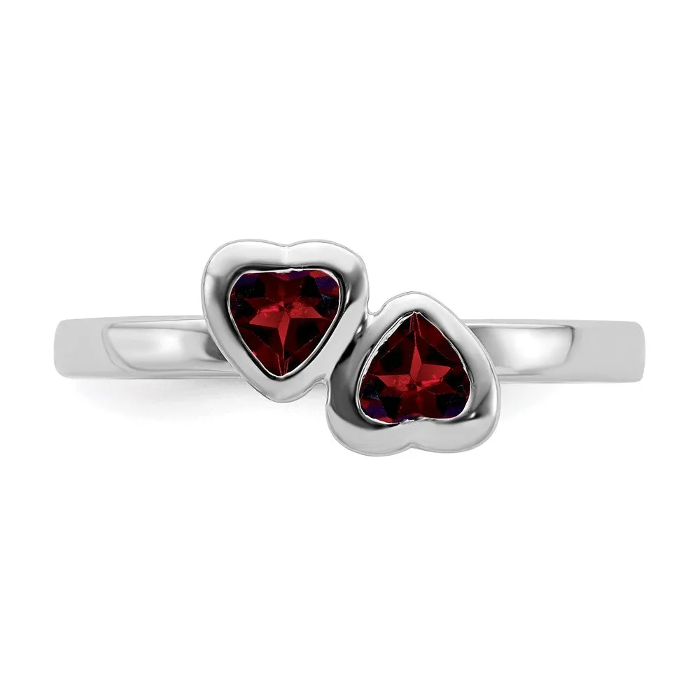 Stackable Expressions Jewelry Sterling Silver Stackable Expressions Garnet Double Heart Ring | QSK398