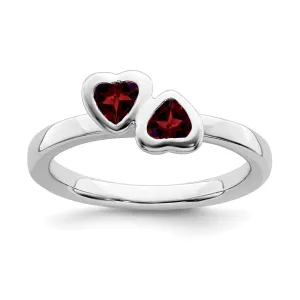 Stackable Expressions Jewelry Sterling Silver Stackable Expressions Garnet Double Heart Ring | QSK398