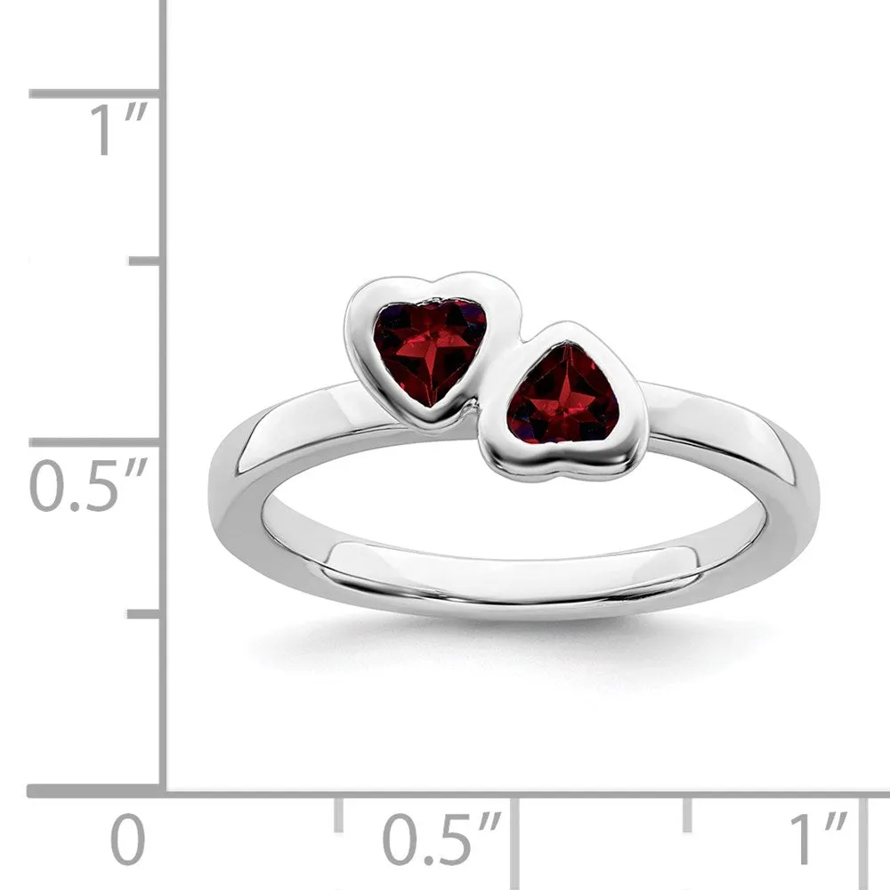 Stackable Expressions Jewelry Sterling Silver Stackable Expressions Garnet Double Heart Ring | QSK398