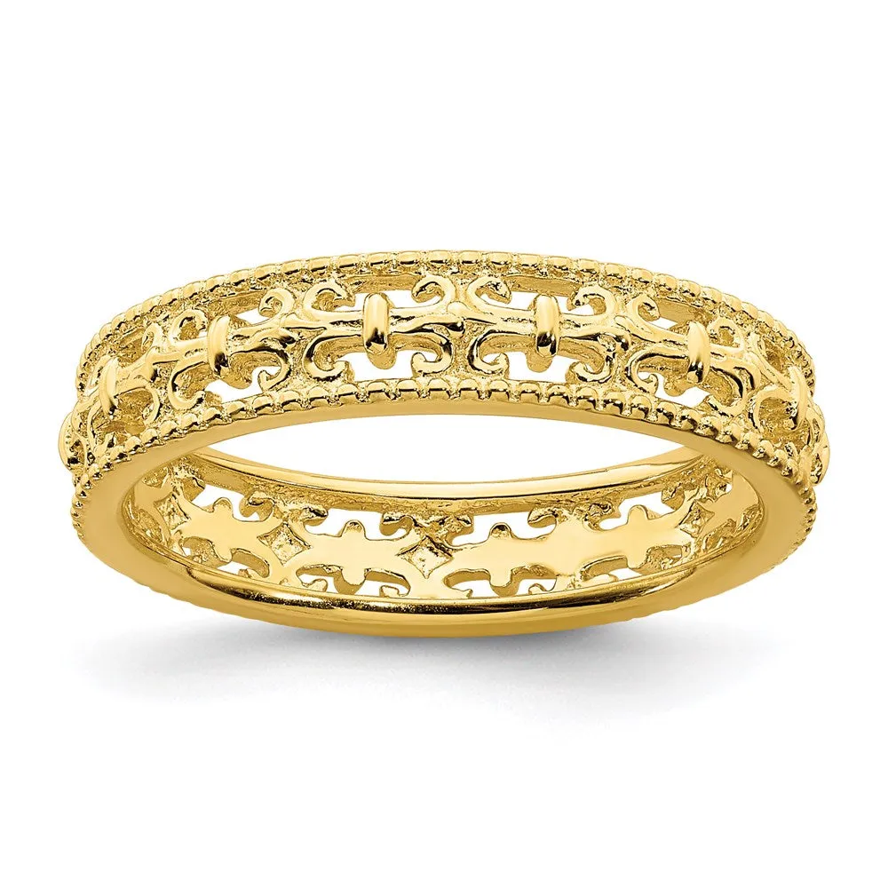 Stackable Expressions Jewelry Sterling Silver Stackable Expressions Gold-plated Carved Band | QSK1669