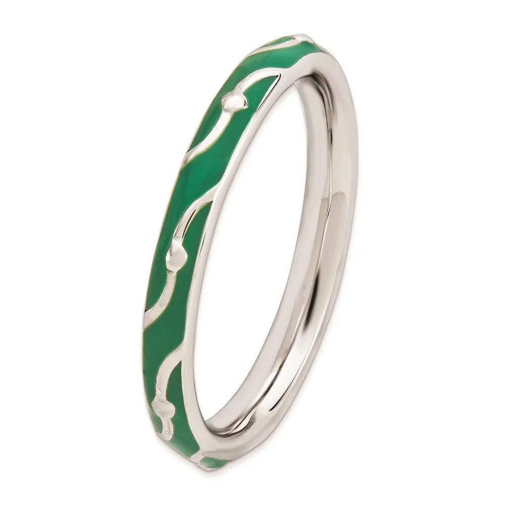Stackable Expressions Jewelry Sterling Silver Stackable Expressions Green Enamel Ring | QSK1501