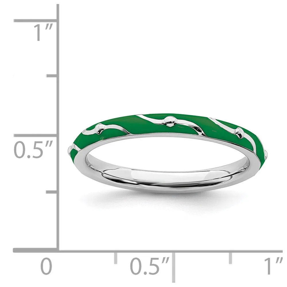 Stackable Expressions Jewelry Sterling Silver Stackable Expressions Green Enamel Ring | QSK1501