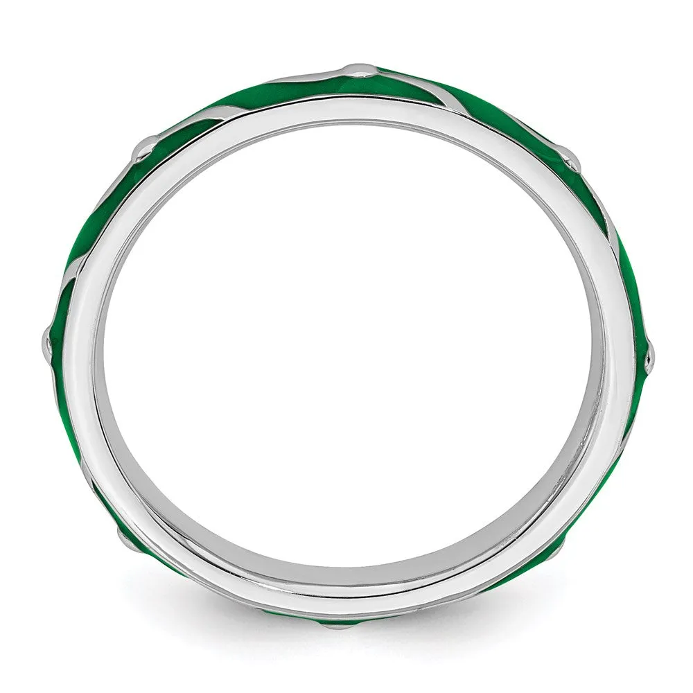 Stackable Expressions Jewelry Sterling Silver Stackable Expressions Green Enamel Ring | QSK1501