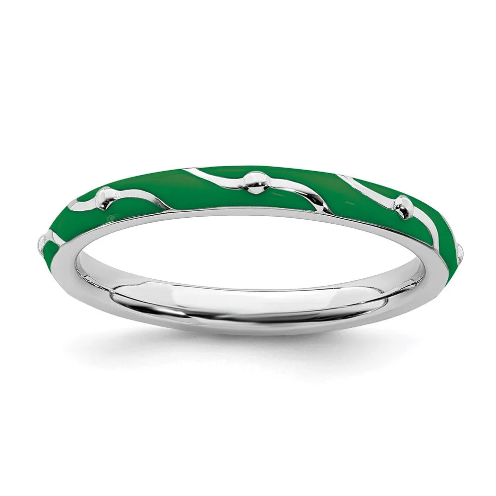 Stackable Expressions Jewelry Sterling Silver Stackable Expressions Green Enamel Ring | QSK1501