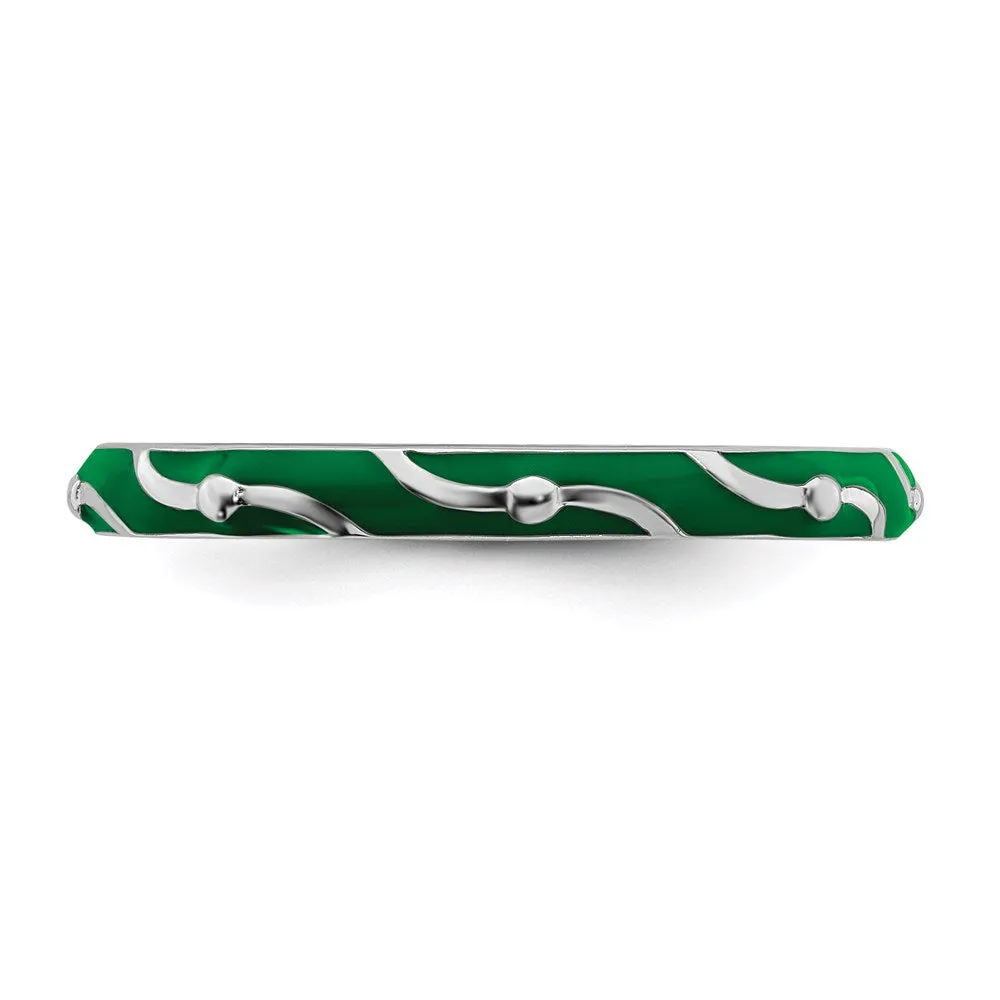 Stackable Expressions Jewelry Sterling Silver Stackable Expressions Green Enamel Ring | QSK1501