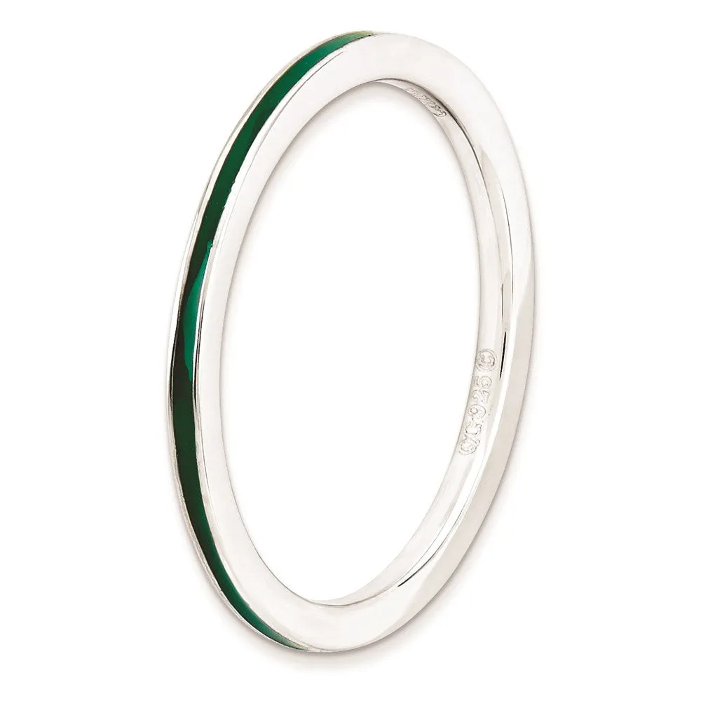 Stackable Expressions Jewelry Sterling Silver Stackable Expressions Green Enameled 1.5mm Ring | QSK135