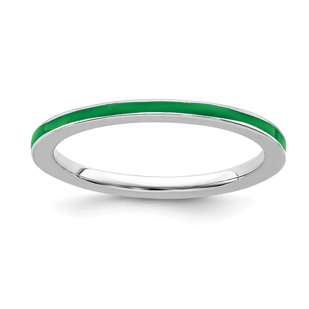 Stackable Expressions Jewelry Sterling Silver Stackable Expressions Green Enameled 1.5mm Ring | QSK135