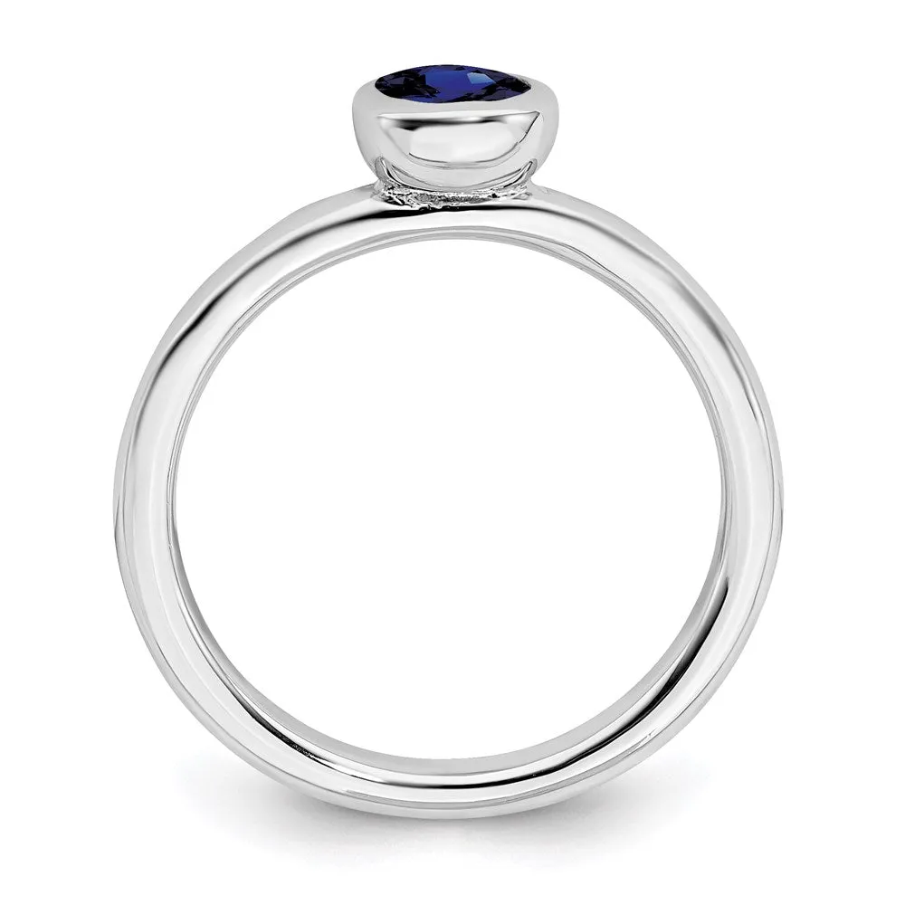Stackable Expressions Jewelry Sterling Silver Stackable Expressions Low 5mm Round Cr. Sapphire Ring | QSK516