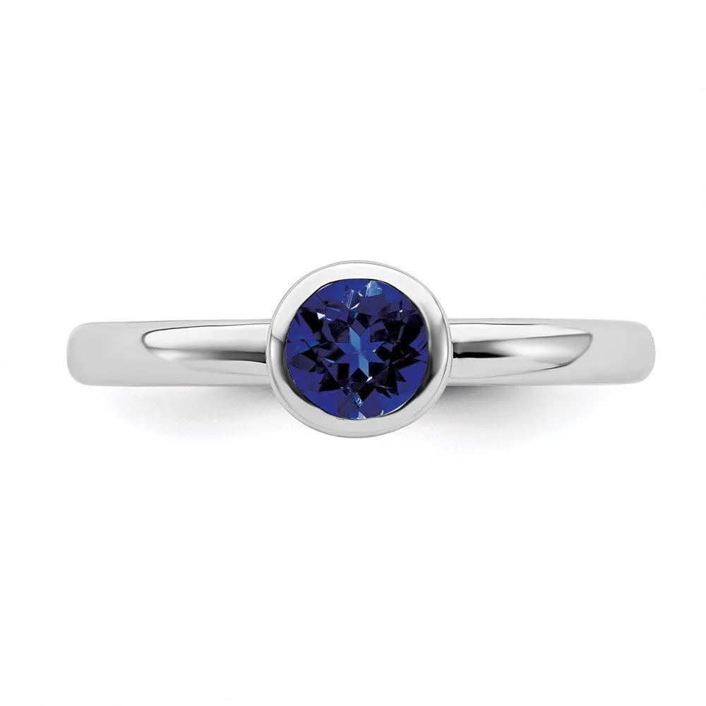 Stackable Expressions Jewelry Sterling Silver Stackable Expressions Low 5mm Round Cr. Sapphire Ring | QSK516