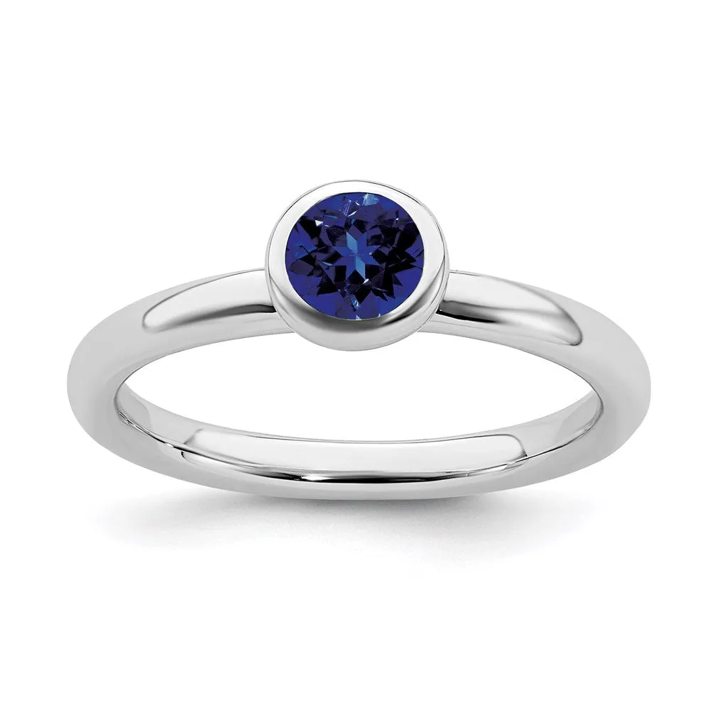 Stackable Expressions Jewelry Sterling Silver Stackable Expressions Low 5mm Round Cr. Sapphire Ring | QSK516
