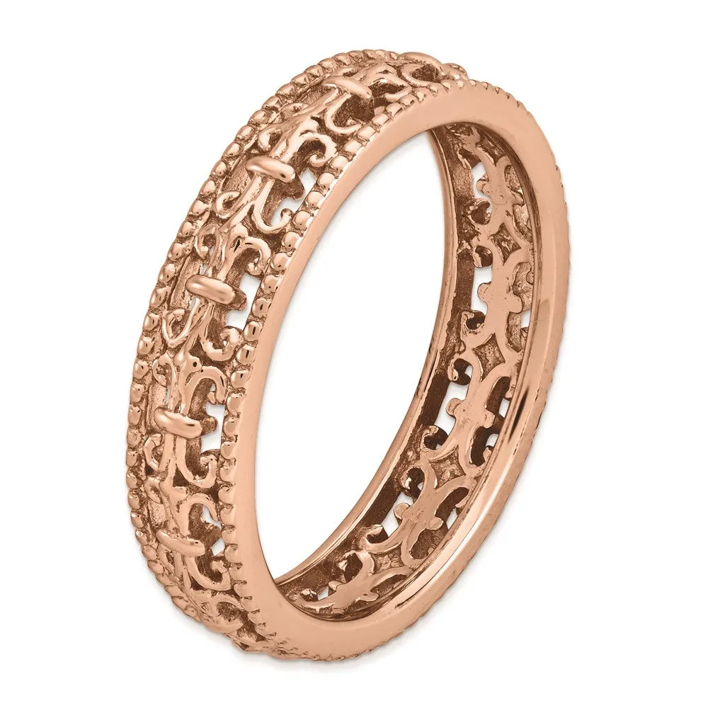 Stackable Expressions Jewelry Sterling Silver Stackable Expressions Pink-plated Carved Band | QSK1670