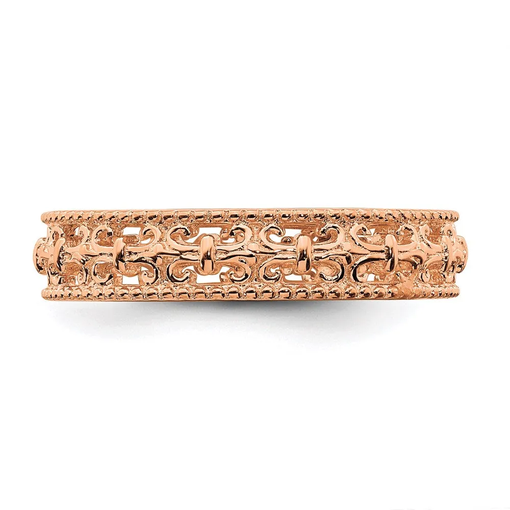 Stackable Expressions Jewelry Sterling Silver Stackable Expressions Pink-plated Carved Band | QSK1670