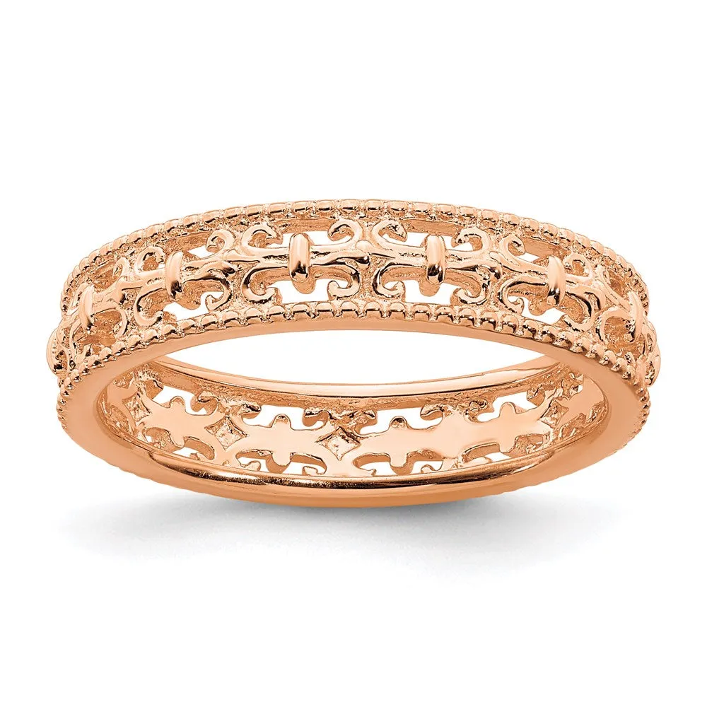 Stackable Expressions Jewelry Sterling Silver Stackable Expressions Pink-plated Carved Band | QSK1670