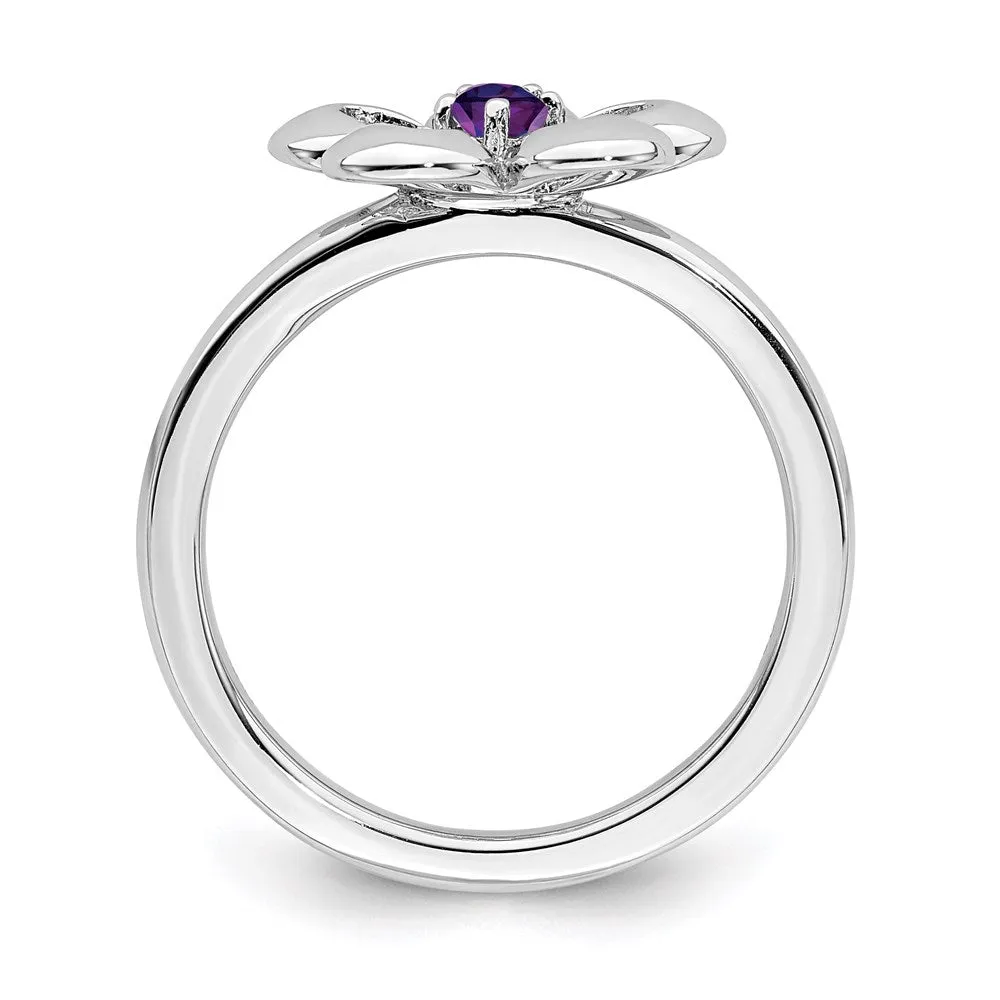 Stackable Expressions Jewelry Sterling Silver Stackable Expressions Polished Amethyst Flower Ring | QSK118
