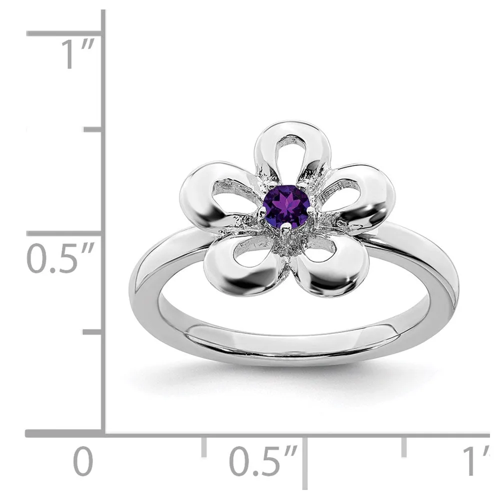 Stackable Expressions Jewelry Sterling Silver Stackable Expressions Polished Amethyst Flower Ring | QSK118