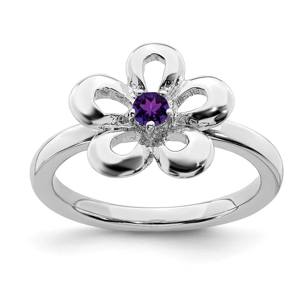 Stackable Expressions Jewelry Sterling Silver Stackable Expressions Polished Amethyst Flower Ring | QSK118