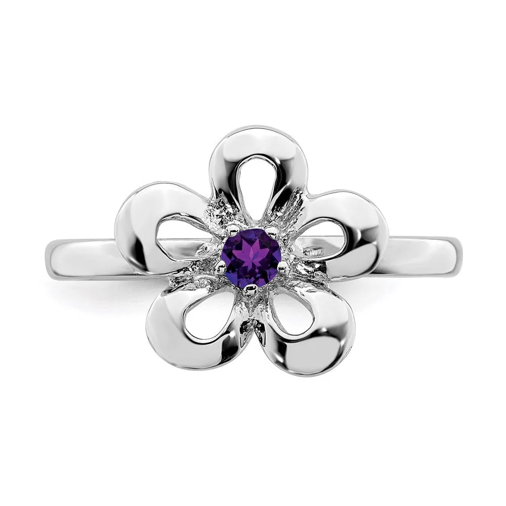 Stackable Expressions Jewelry Sterling Silver Stackable Expressions Polished Amethyst Flower Ring | QSK118