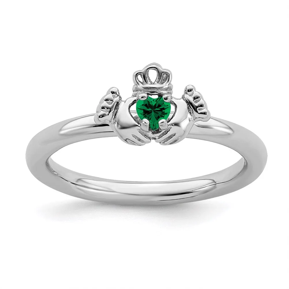 Stackable Expressions Jewelry Sterling Silver Stackable Expressions Rhd. Cr. Emerald Claddagh Ring | QSK1947