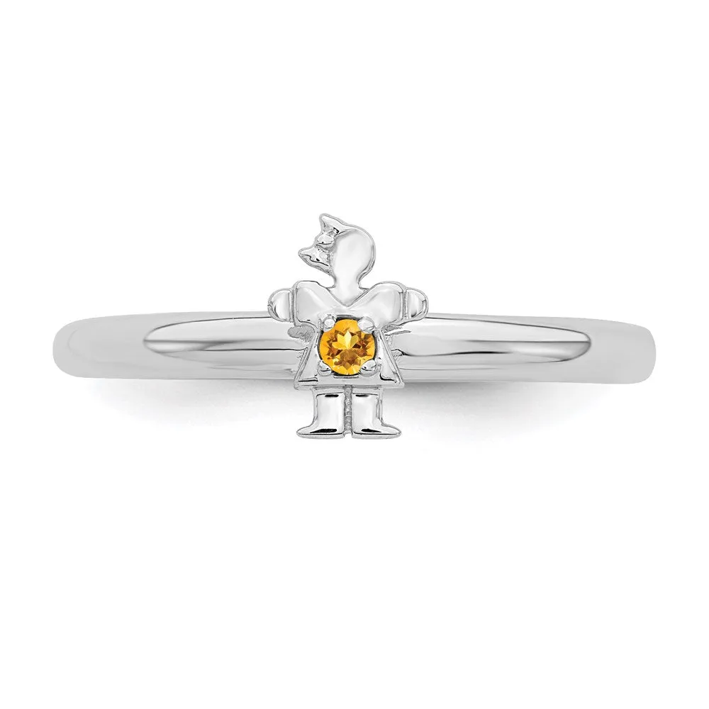 Stackable Expressions Jewelry Sterling Silver Stackable Expressions Rhodium Citrine Girl Ring | QSK1933