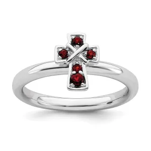 Stackable Expressions Jewelry Sterling Silver Stackable Expressions Rhodium Garnet Cross Ring | QSK1630