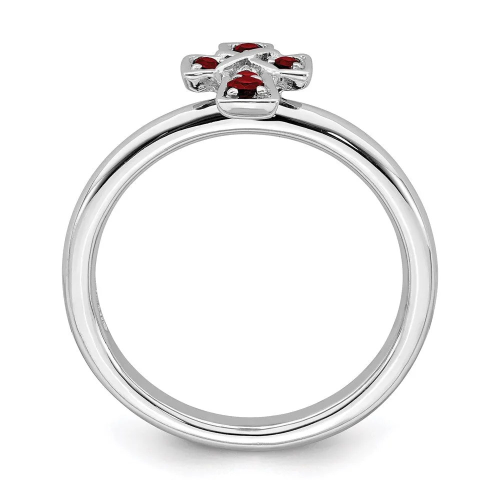 Stackable Expressions Jewelry Sterling Silver Stackable Expressions Rhodium Garnet Cross Ring | QSK1630