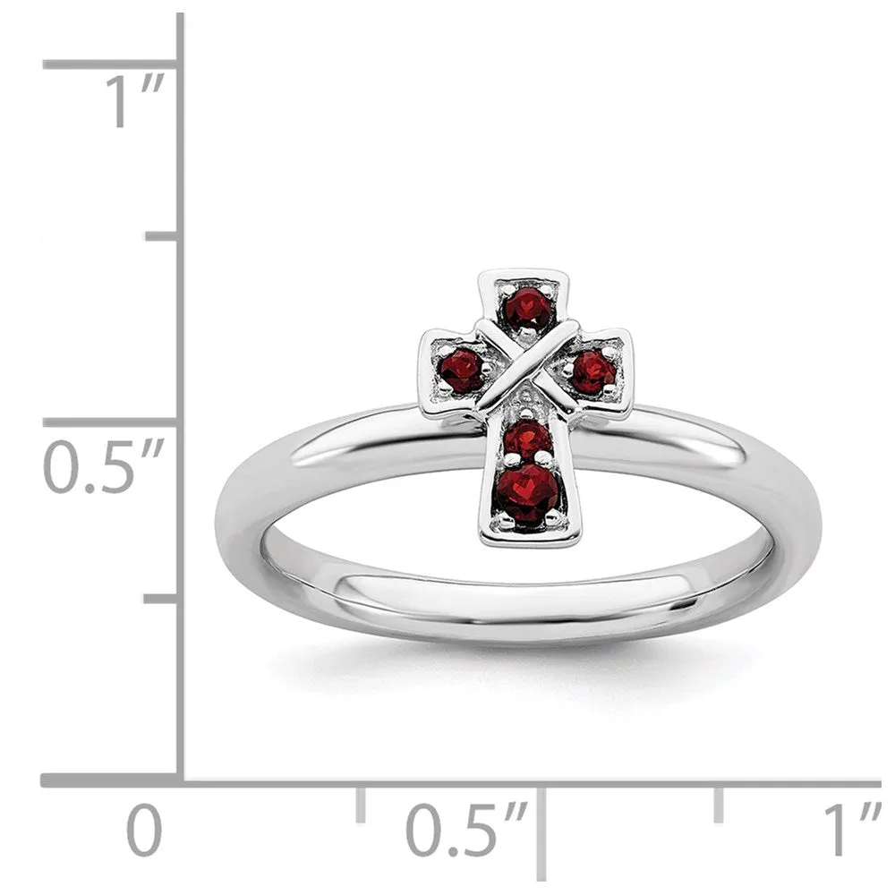 Stackable Expressions Jewelry Sterling Silver Stackable Expressions Rhodium Garnet Cross Ring | QSK1630