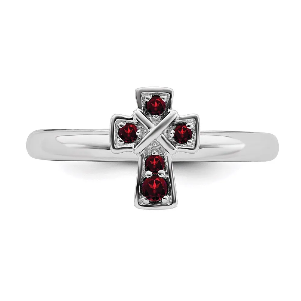 Stackable Expressions Jewelry Sterling Silver Stackable Expressions Rhodium Garnet Cross Ring | QSK1630