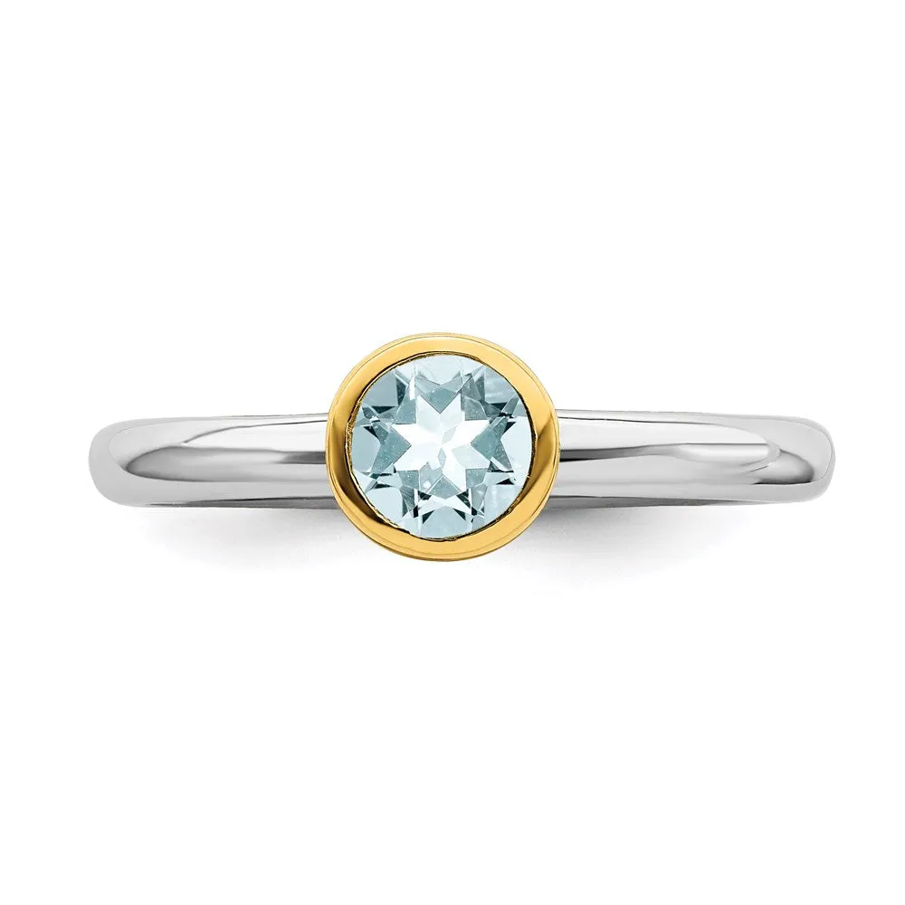 Stackable Expressions Jewelry Sterling Silver Stackable Expressions w/Gold-plate Aquamarine Ring | QSK1877