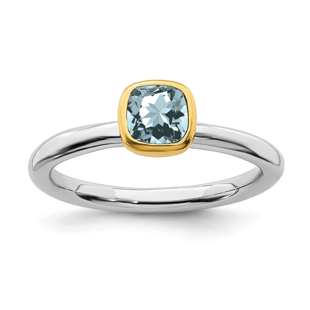 Stackable Expressions Jewelry Sterling Silver Stackable Expressions w/Gold-plate Aquamarine Ring | QSK1889