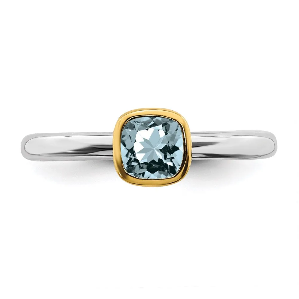 Stackable Expressions Jewelry Sterling Silver Stackable Expressions w/Gold-plate Aquamarine Ring | QSK1889
