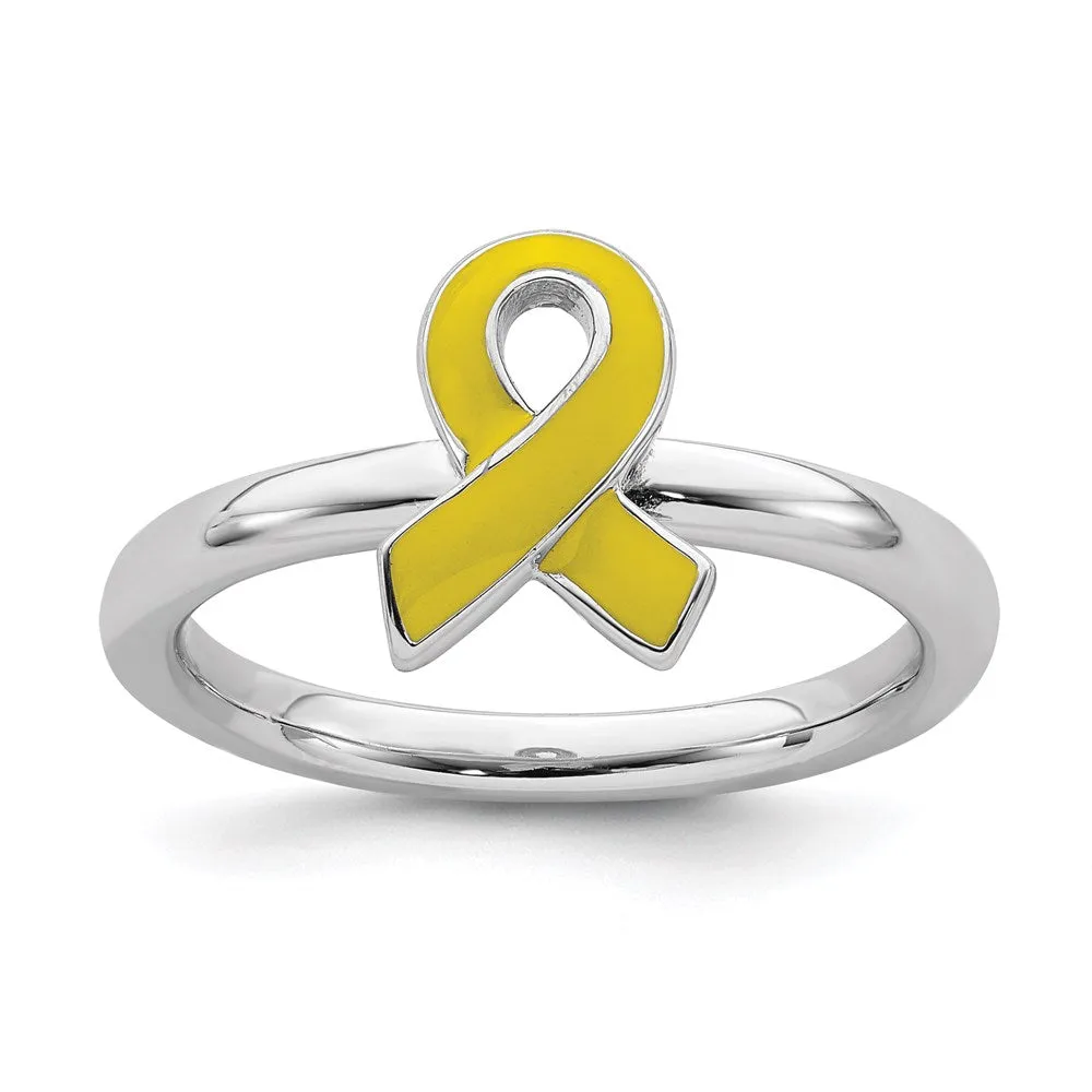 Stackable Expressions Jewelry Sterling Silver Stackable Expressions Yellow Enameled Awareness Ribbon Ring | QSK941