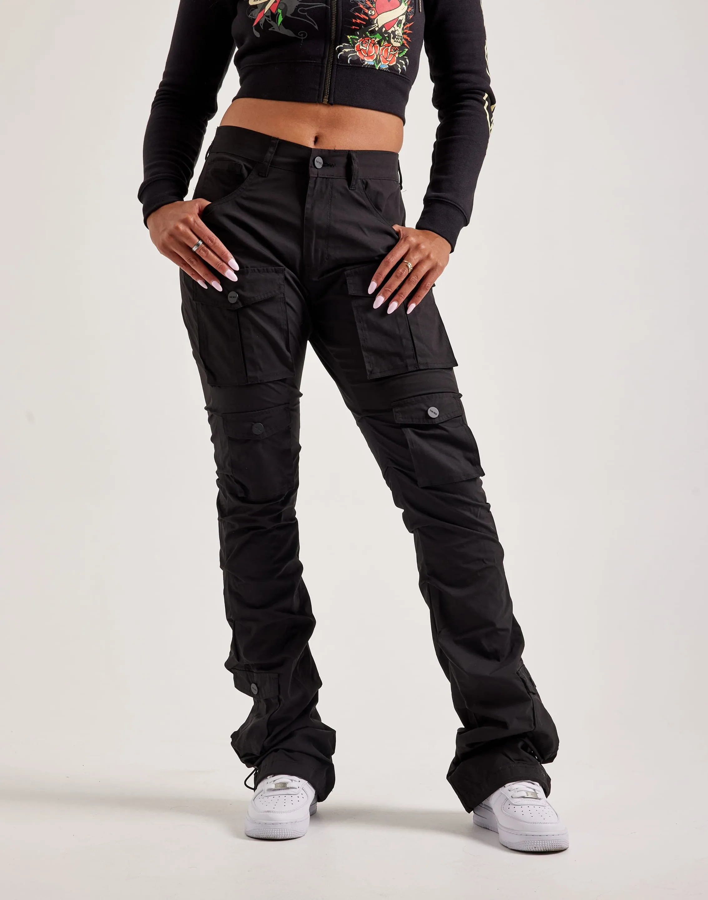 Street fashion Smoke Rise Stacked Nylon Cargo Pants Printed fashion