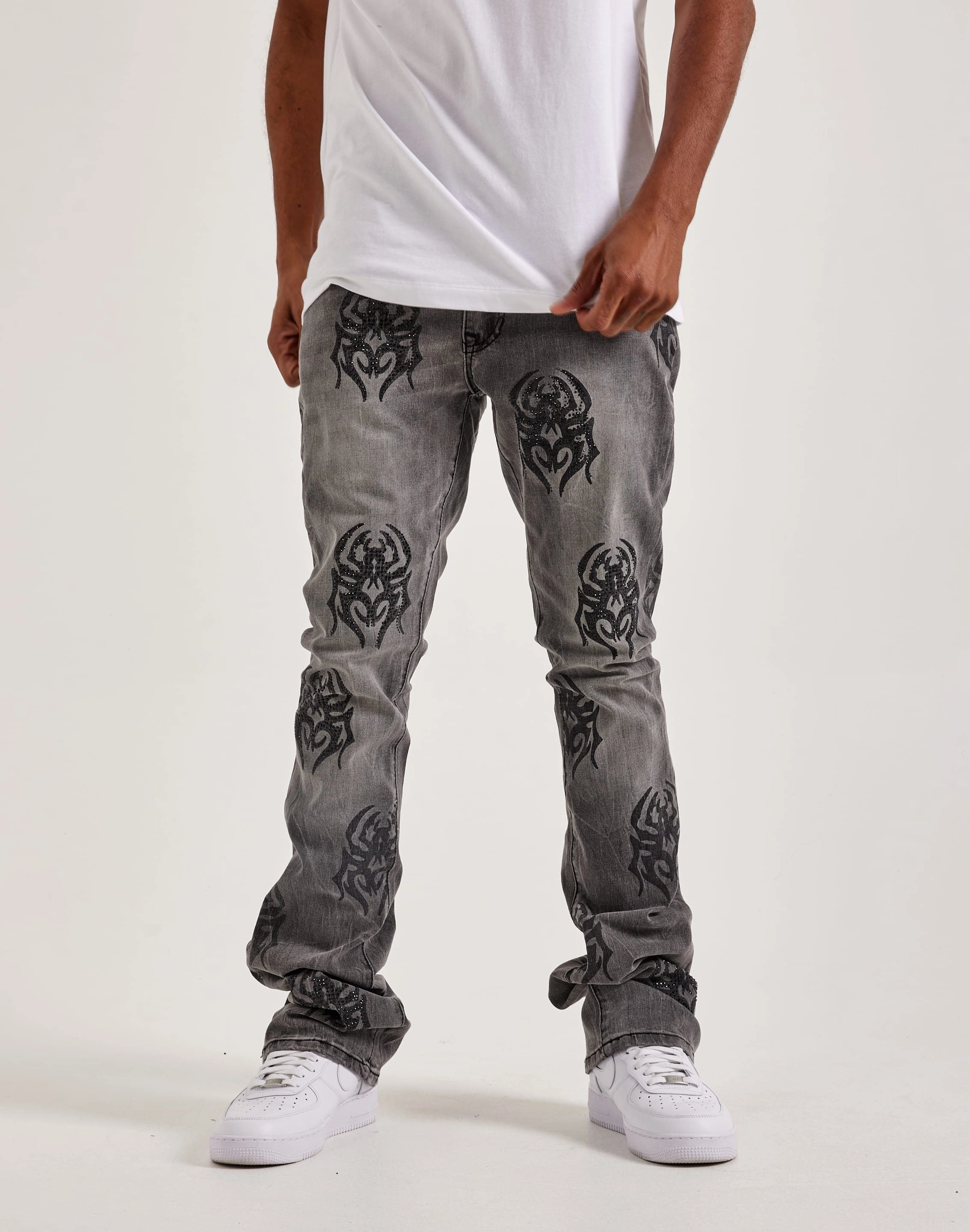 Athleisure fashion Smoke Rise Rhinestone Spider Stacked Denim Jeans Retro fashion finds