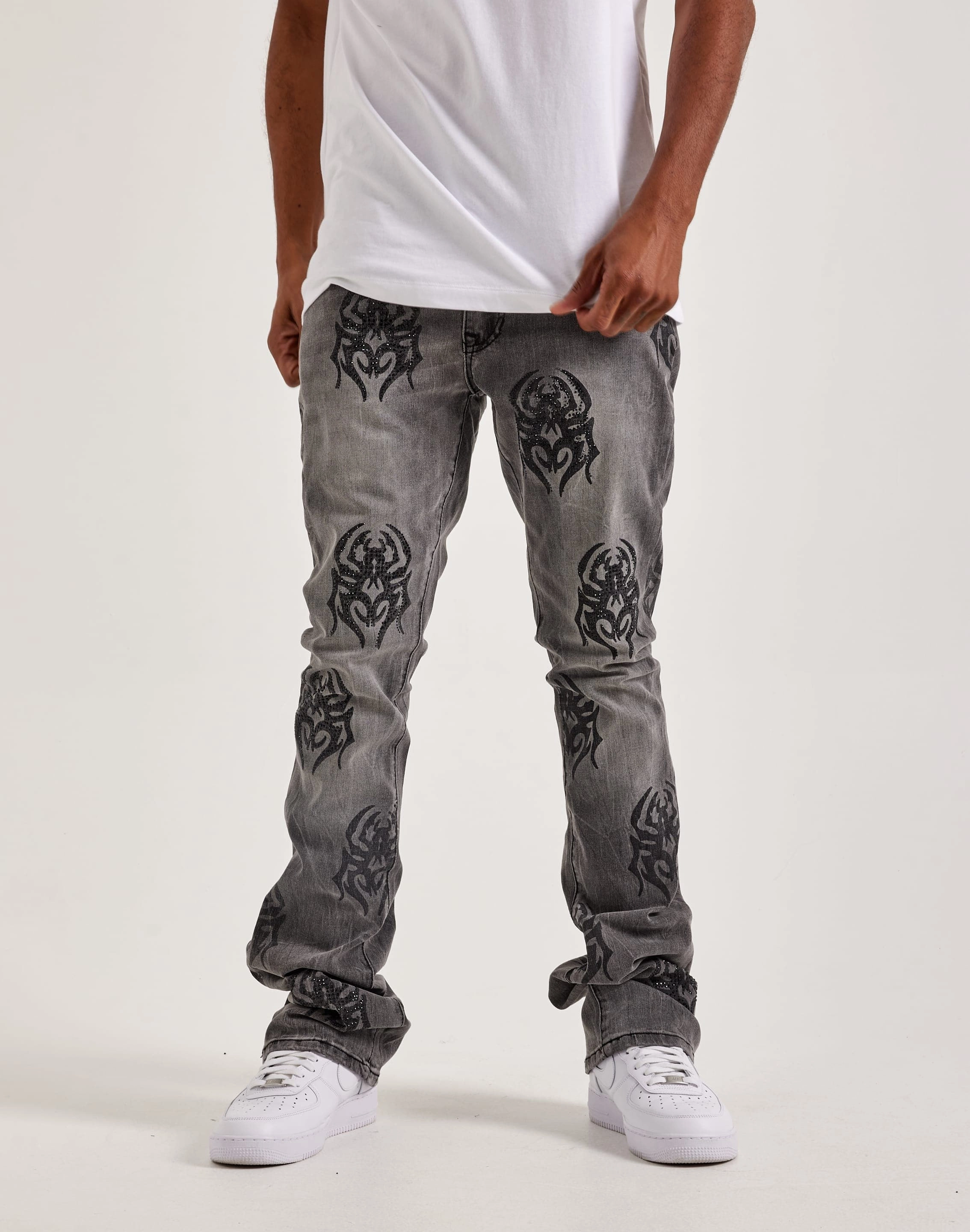 Organic fashion products Smoke Rise Rhinestone Spider Stacked Denim Jeans Online fashion shopping