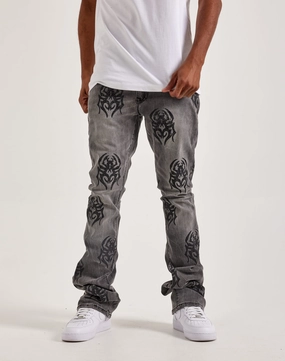 Street fashion Smoke Rise Rhinestone Spider Stacked Denim Jeans Affordable fashion