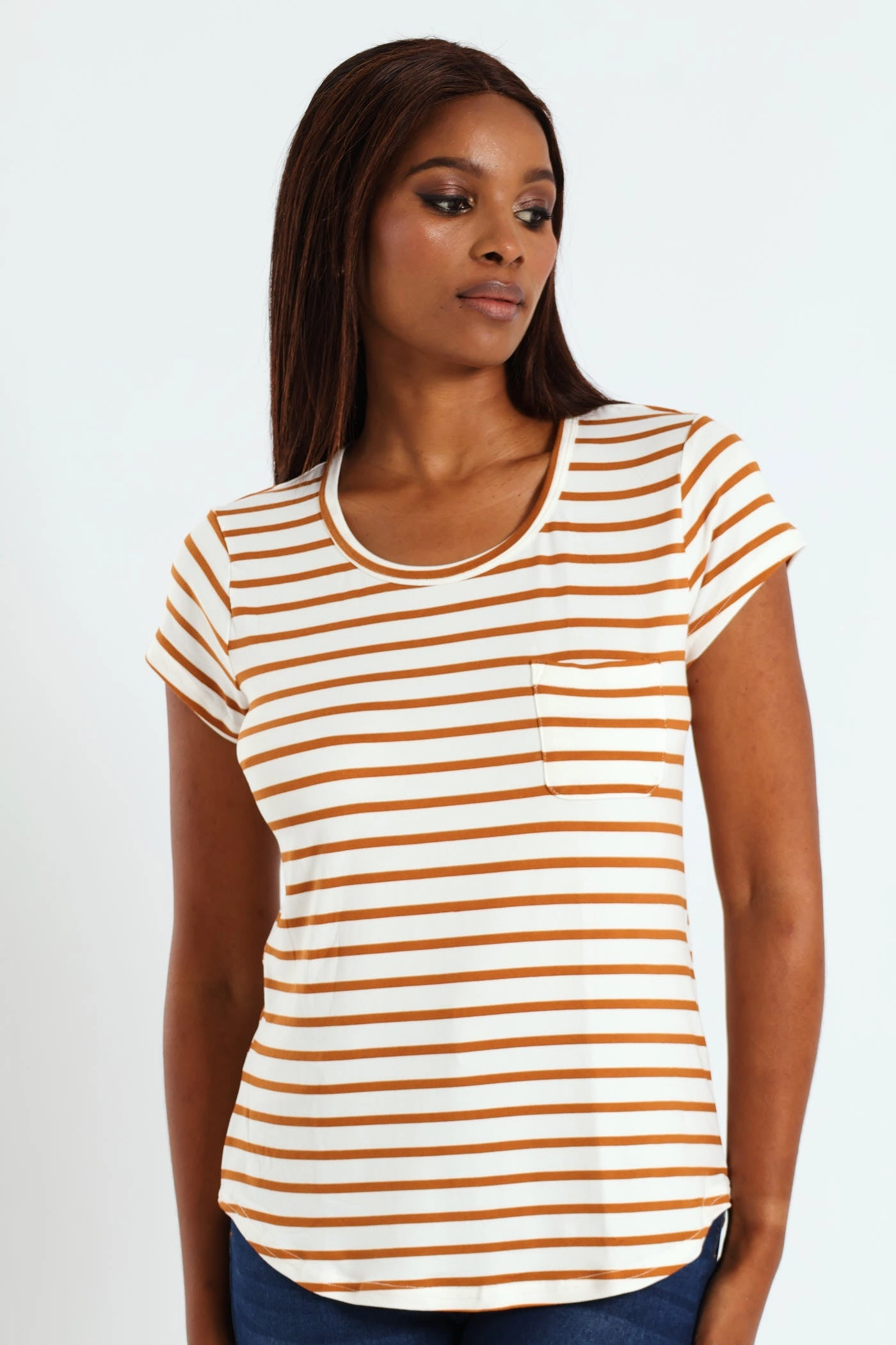 Stripe Pocket Tee - Beige/Mocha