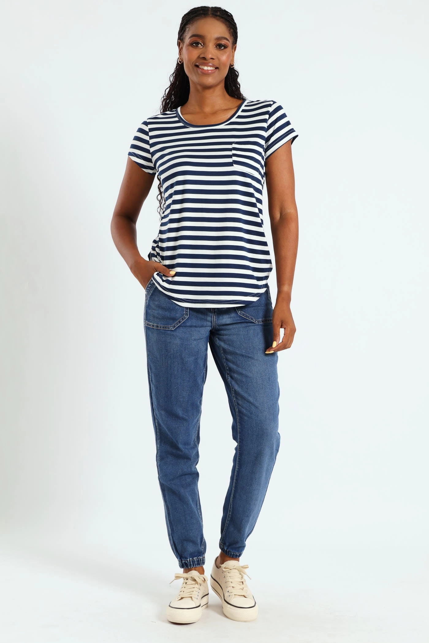 Stripe Pocket Tee - Navy/White