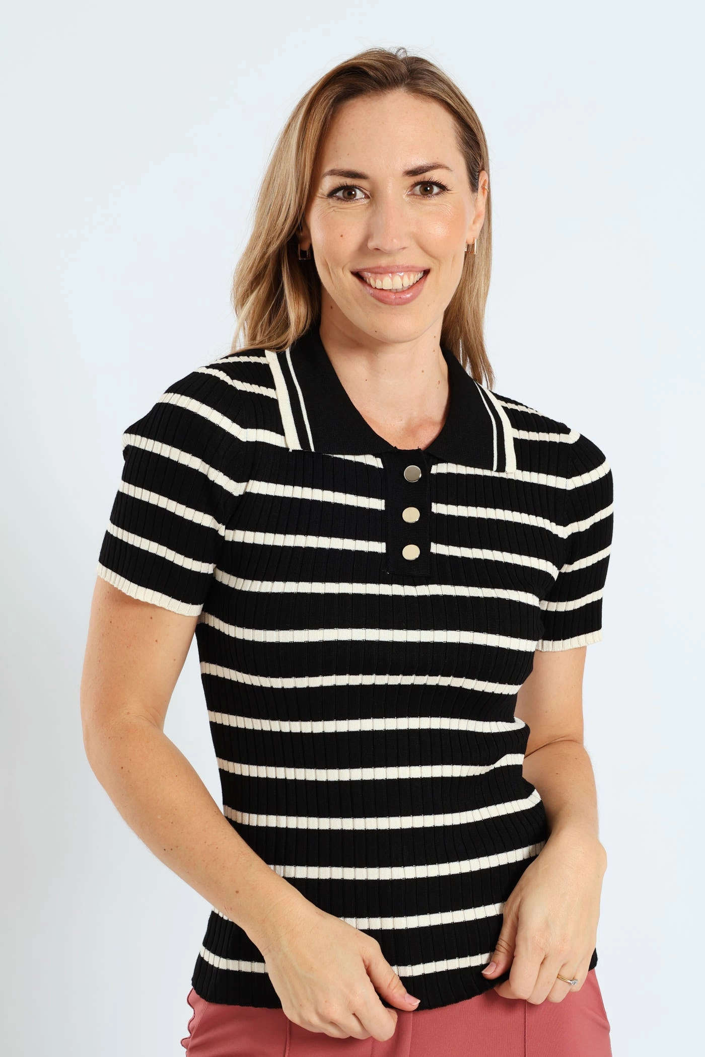 Striped Golfer Tee - Cream/Black