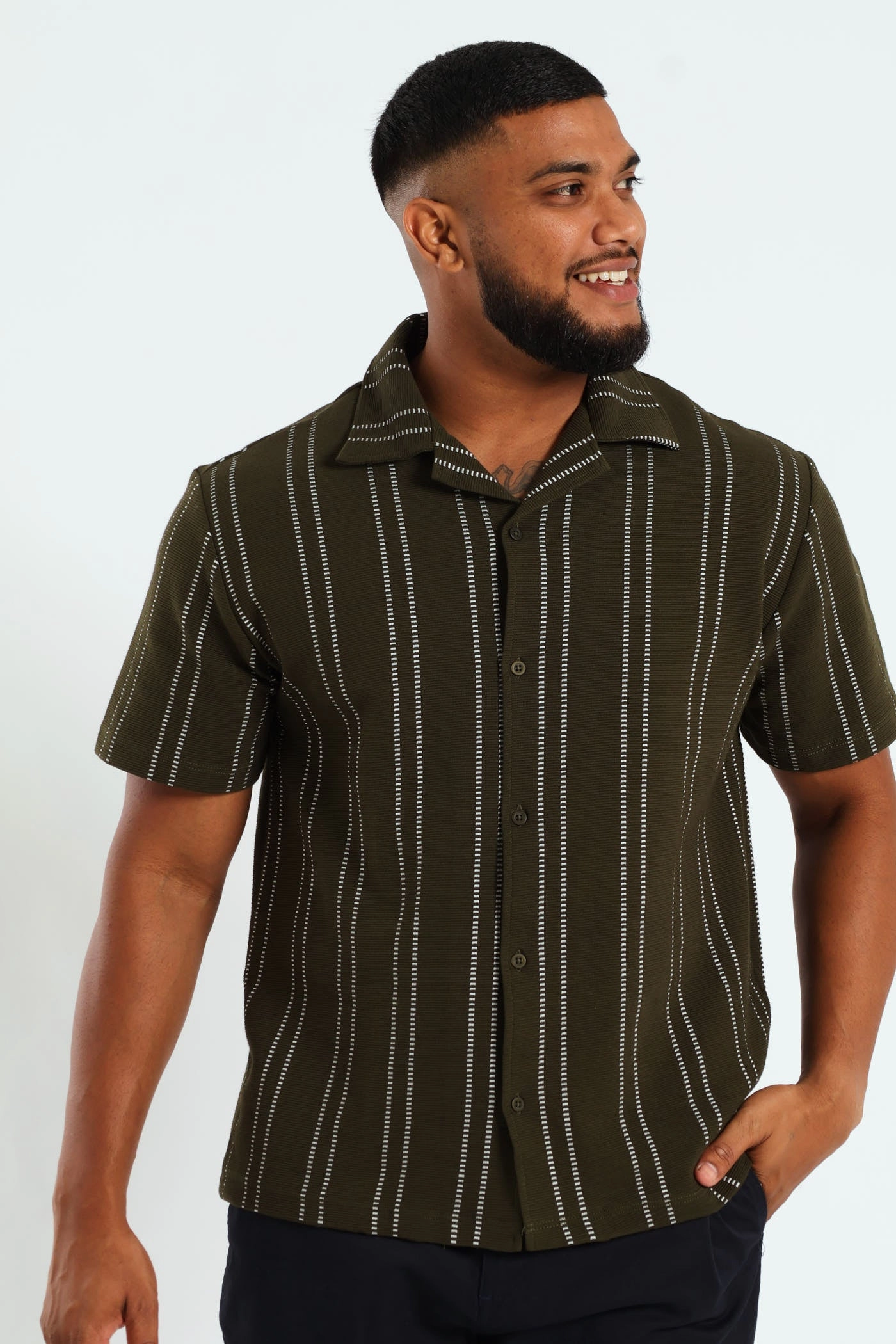 Stylish products Stripe Knit Surface Interest Shirt - Green Swimwear selections