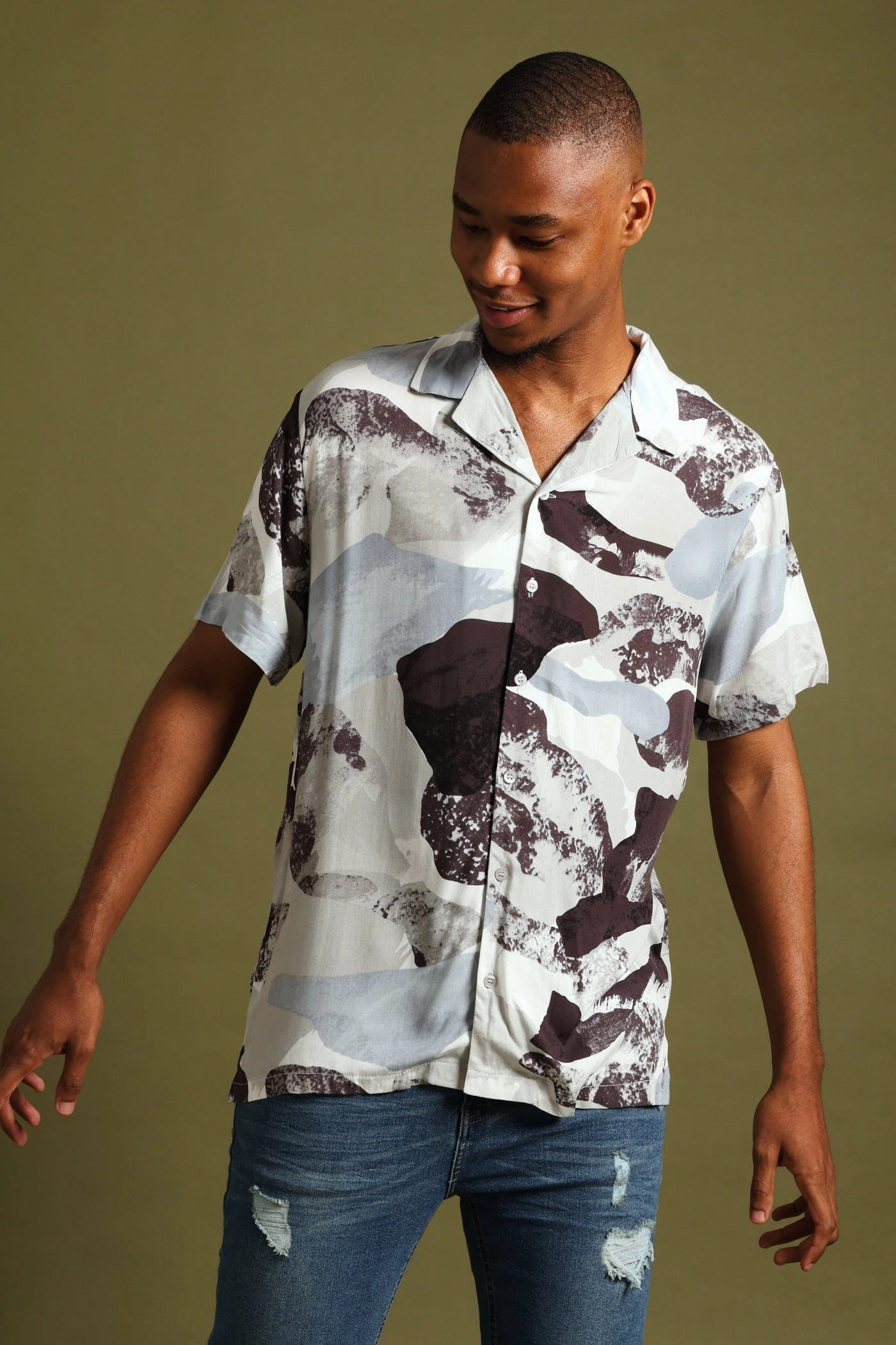 Viscose Abstract Print Shirt - Blue Luxury fashion items Leather - material fashion
