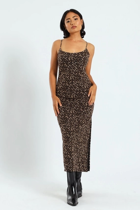 Suede - finished fashion Leopard Mesh Maxi Dress Nylon - included fashion