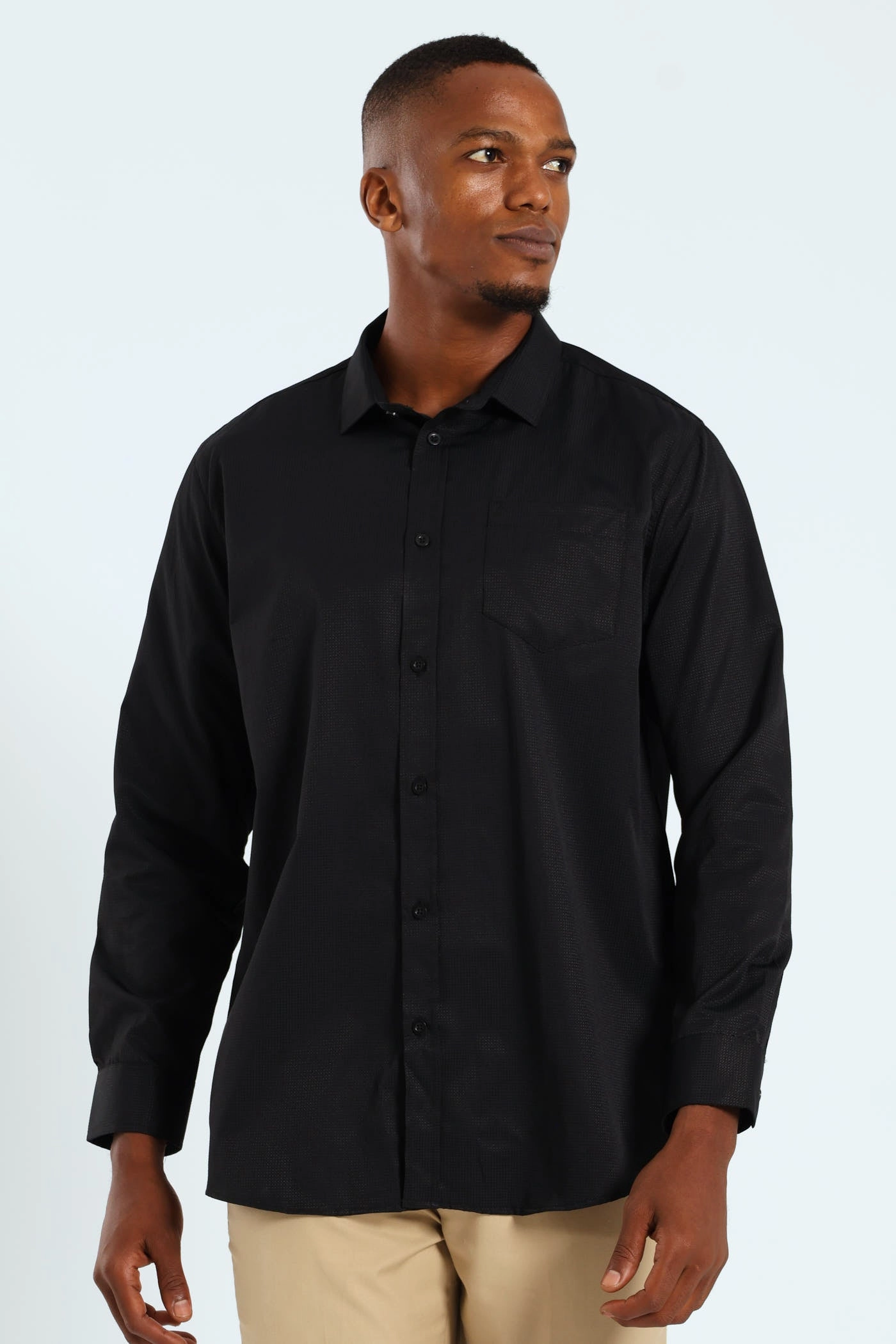 Textured Long Sleeve Shirt - Black Preppy style items Cotton - made fashion