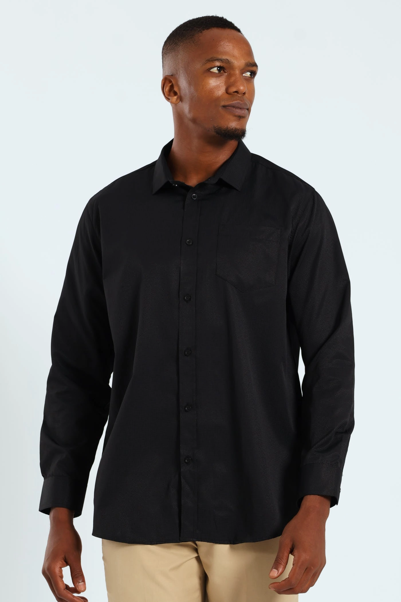 Textured Long Sleeve Shirt - Black Comfortable apparel Vintage - inspired fashion