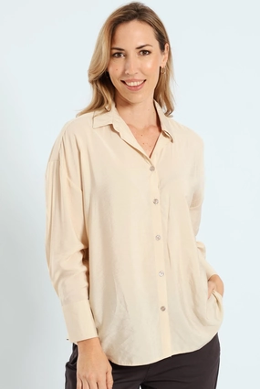 Sustainable fashion Cuff Detail Peach Finish Relaxed Shirt - Stone Recycled fashion materials